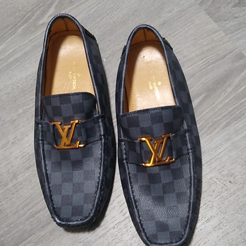 Louis Vuitton flat checkered monogram loafers.